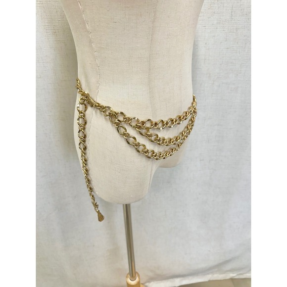 Vintage Gold Tone Multi Strand Layered Chain Belt Statement Accessory Wrap - Picture 5 of 16